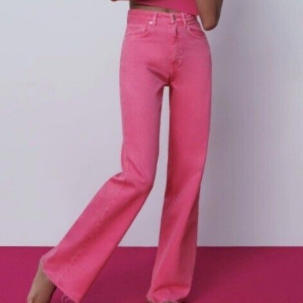 Zara Pink High Rise Wide Straight Leg Jeans Size 4